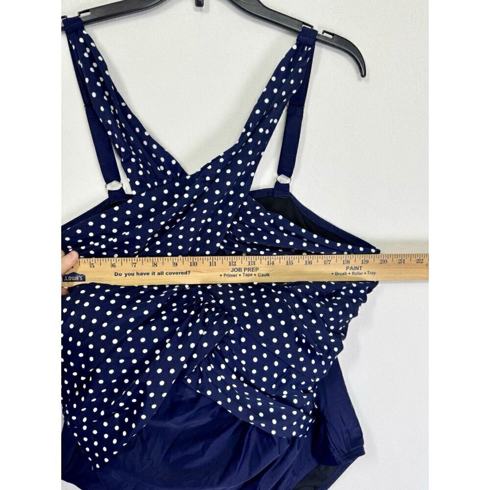 Swimsuits for All One Piece Swimsuit Size 24 Navy Blue Polka Dot High Neck Wrap - Picture 8 of 10